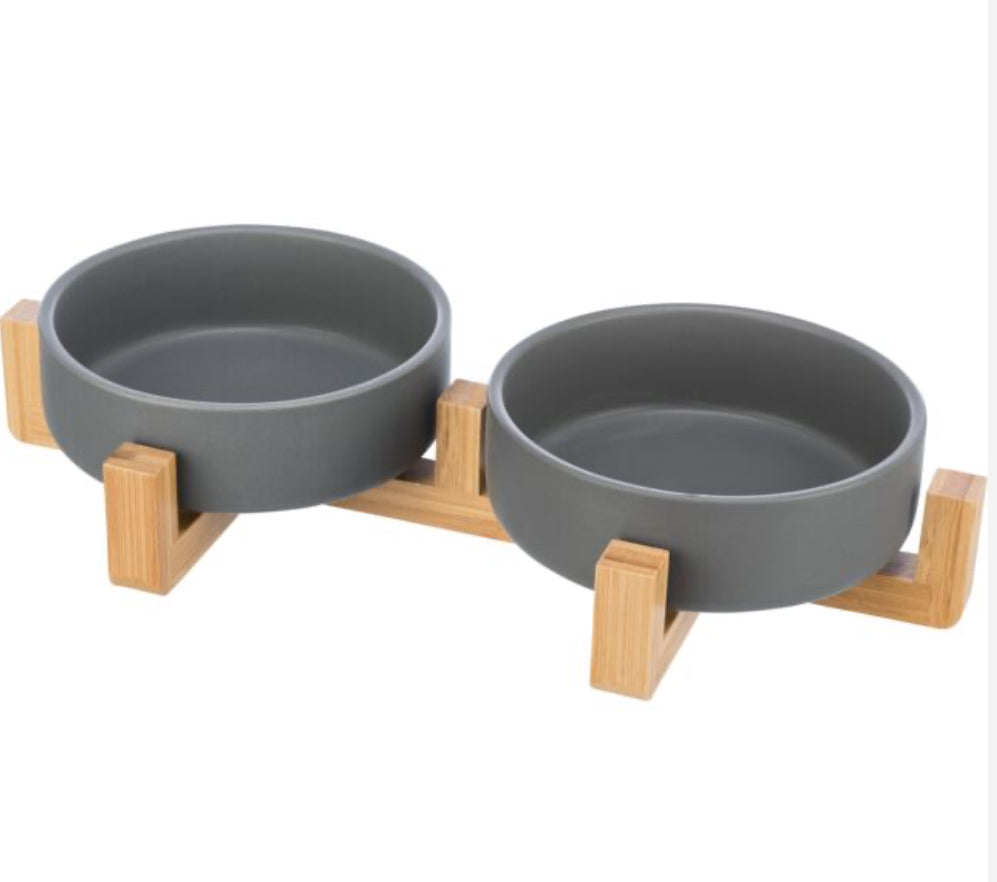 Ceramic/Bamboo Dog 2 Bowl Set - Posh Poos