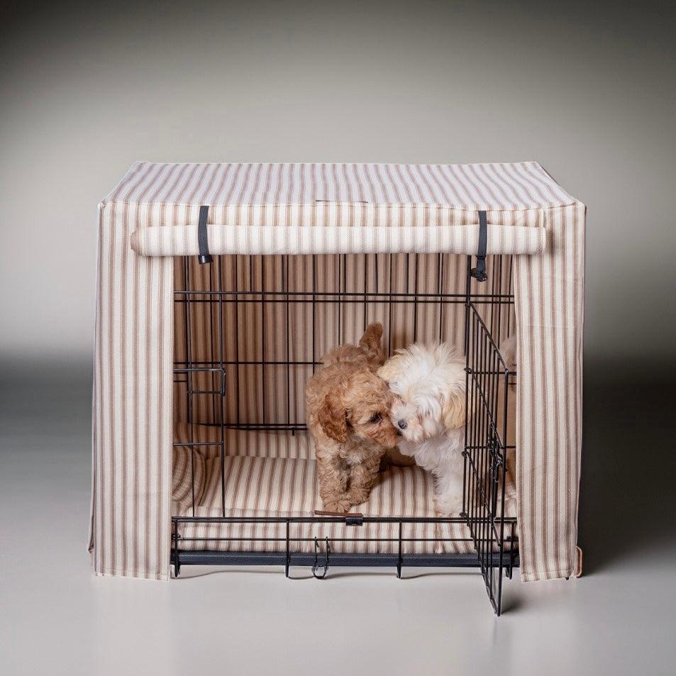 Posh Poos Dog Crate Cage Cover In Taupe Heritage Stripe