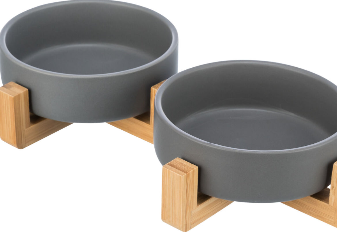 Ceramic/Bamboo Dog 2 Bowl Set - Posh Poos