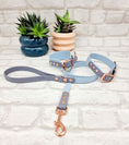 Load image into Gallery viewer, Waterproof BioThane® Dog Collar & Dog Lead Set - Pastel Blue and Grey EXTRA SMALL, Free Delivery
