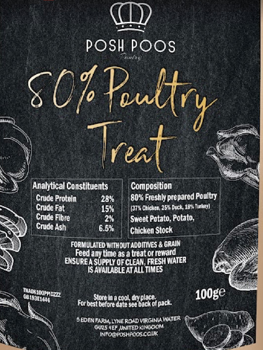 Posh Poos Pantry 80% Poultry Treats 100 grams - Posh Poos