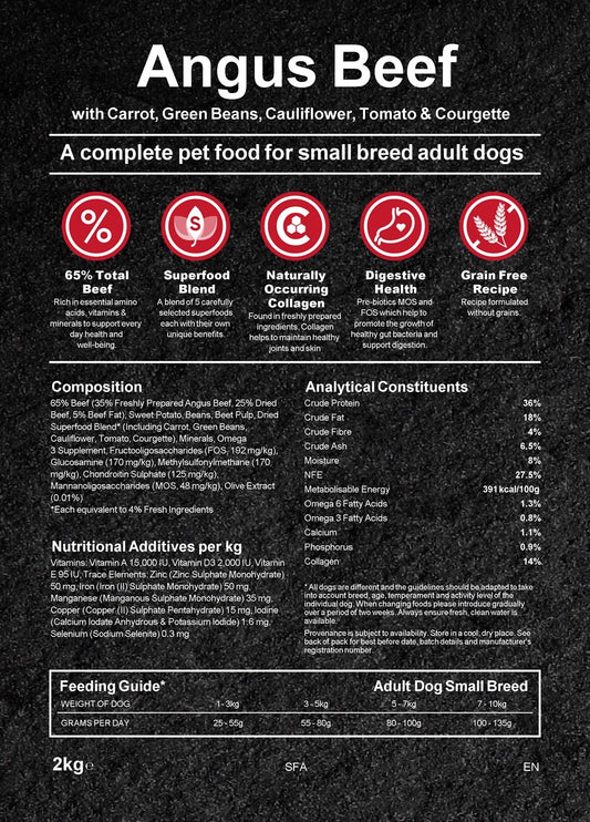 Posh Poos Dog Superfood 65% Aberdeen Angus Beef For Small Breeds 2kg