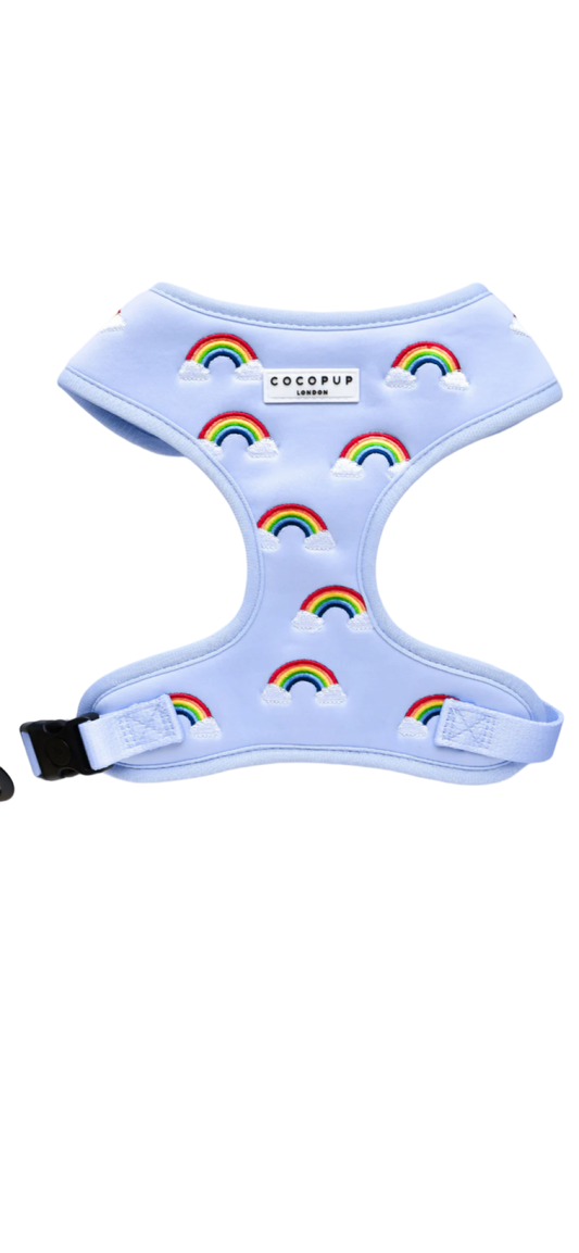 LUXE ADJUSTABLE NECK Dog and Puppy HARNESS - OVER THE RAINBOW