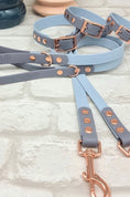 Load image into Gallery viewer, Waterproof BioThane® Dog Collar & Dog Lead Set - Pastel Blue and Grey SMALL
