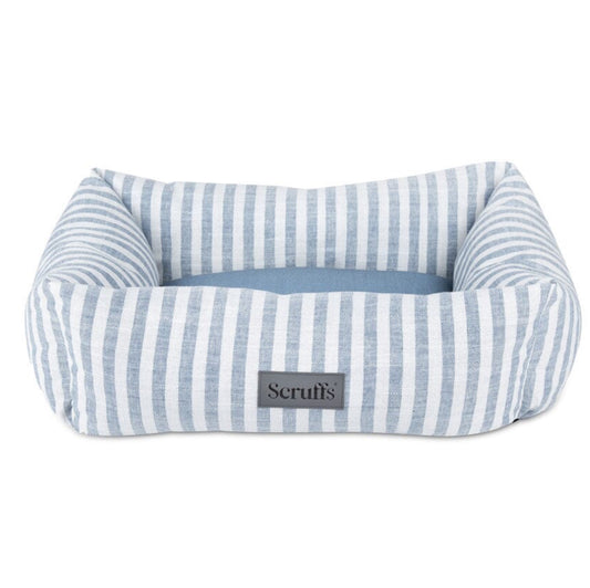 Scruffs Blue Stripe Coastal Box Dog Bed for Dogs and Puppies