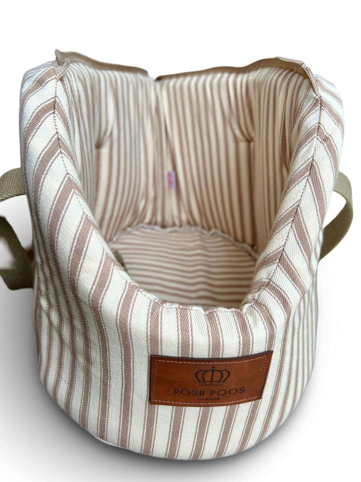 Heritage Stripe Dog Carrier Taupe - Posh Poos