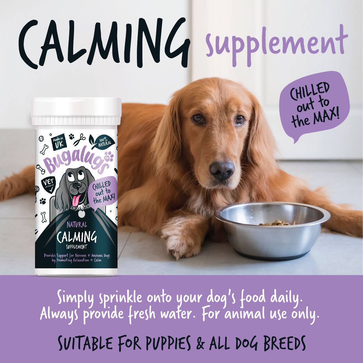 Bugalugs Calming Supplement For Dogs And Puppies 80grams - Posh Poos